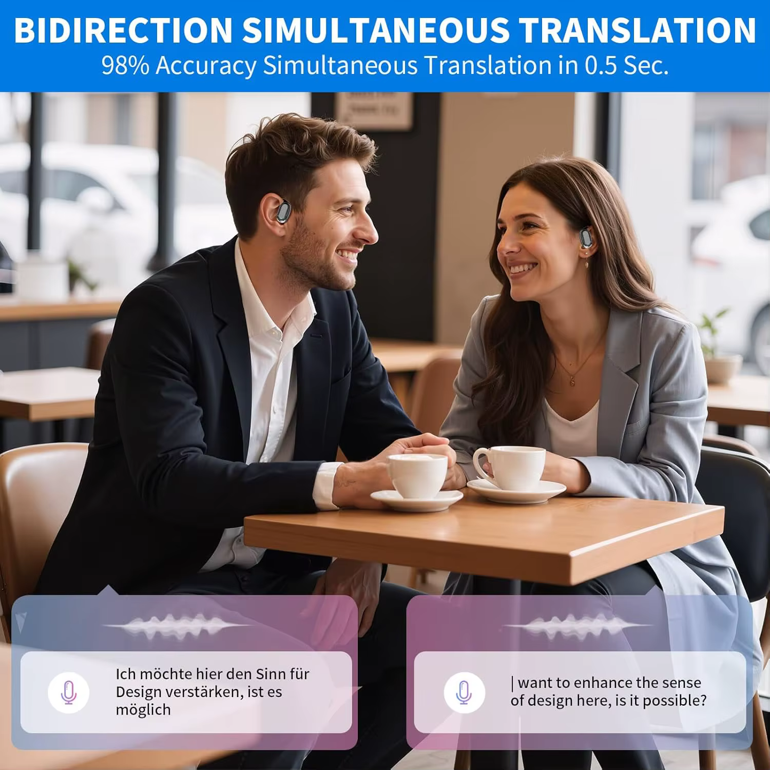 Écouteurs Traducteurs 138 Langues, Traduction IA en Temps Réel, Écouteurs Ouverts avec 90H d'Autonomie pour Voyages et Affaires