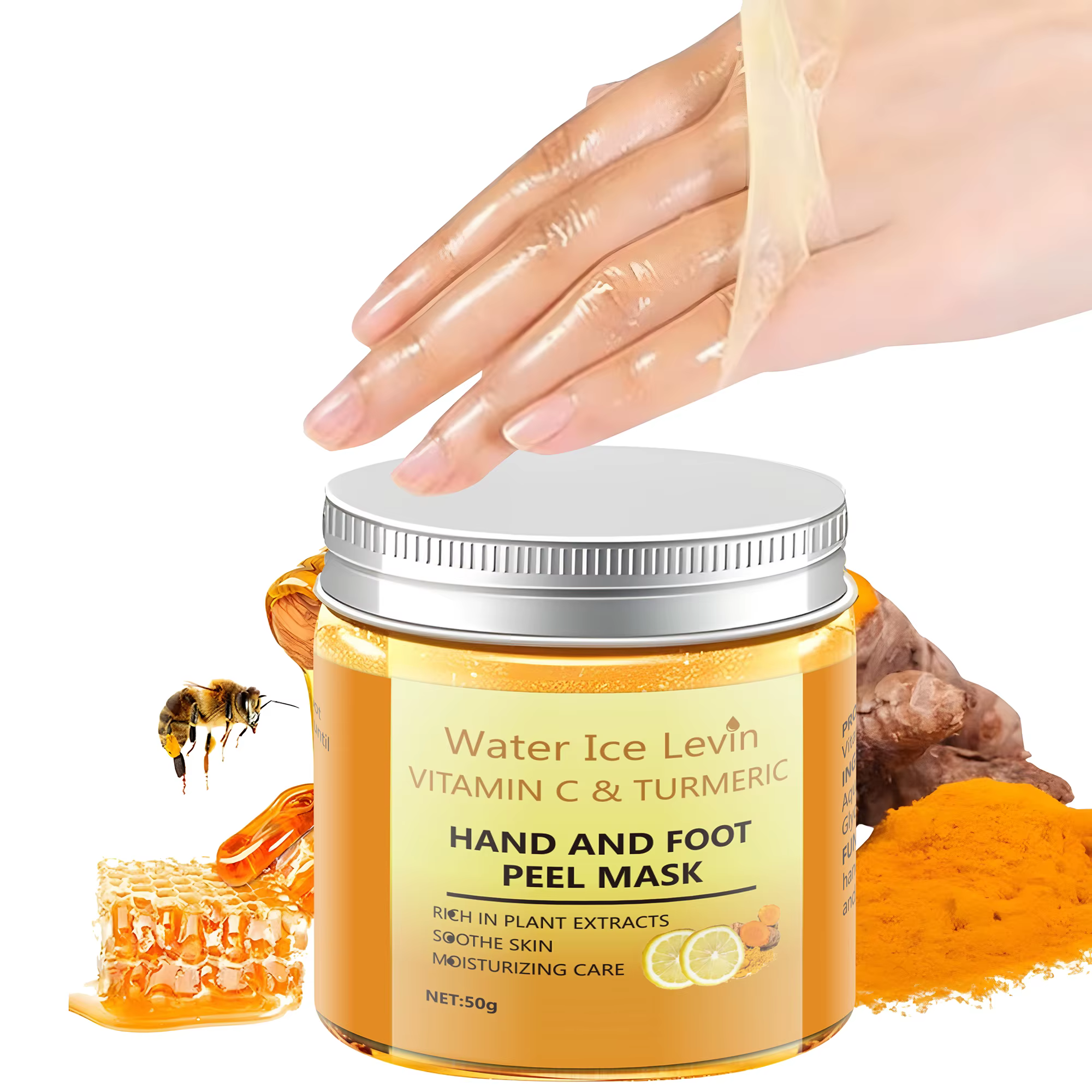 Masque pour les mains et les pieds au curcuma et à la vitamine C, 50 g, soin à base de plantes, hydratant et nourrissant, à appliquer et à rincer immédiatement, lisse et répare, éclaircit la peau, nou