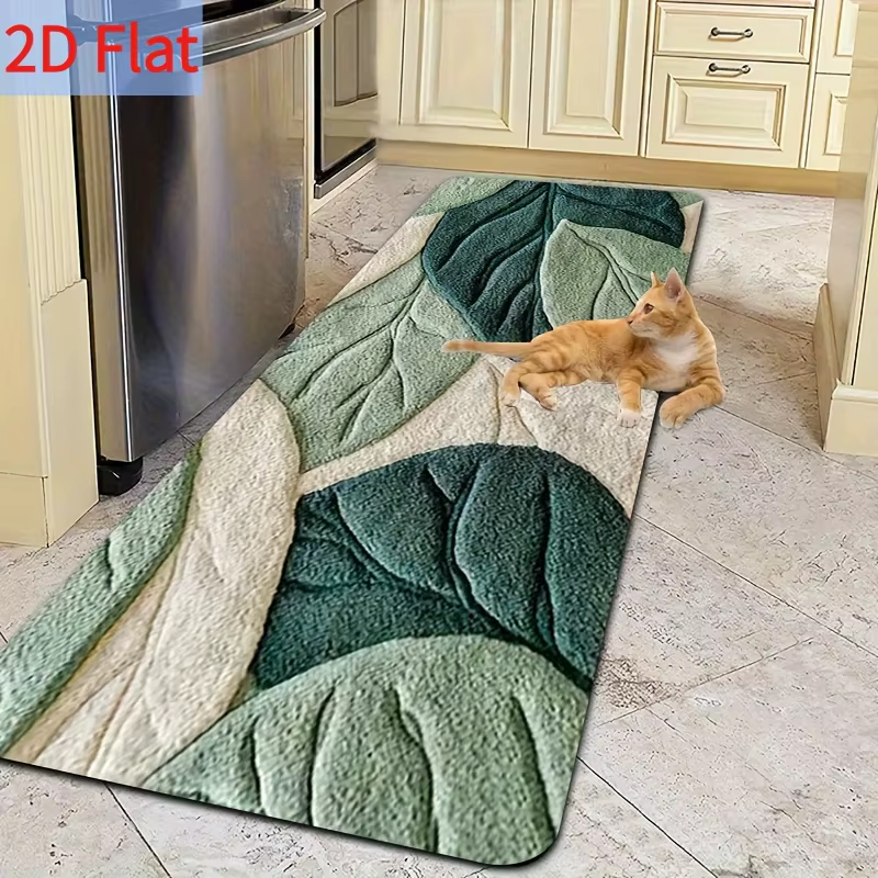 Tapis de cuisine à motif de feuilles vertes printanières