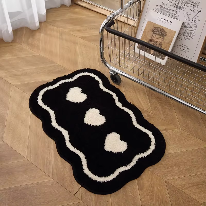 Tapis de salle de bain modernes antidérapants noirs avec tapis blancs