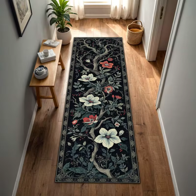 Tapis de sol antidérapant style zen avec motif de poisson Koi traditionnel et fleur de lotus