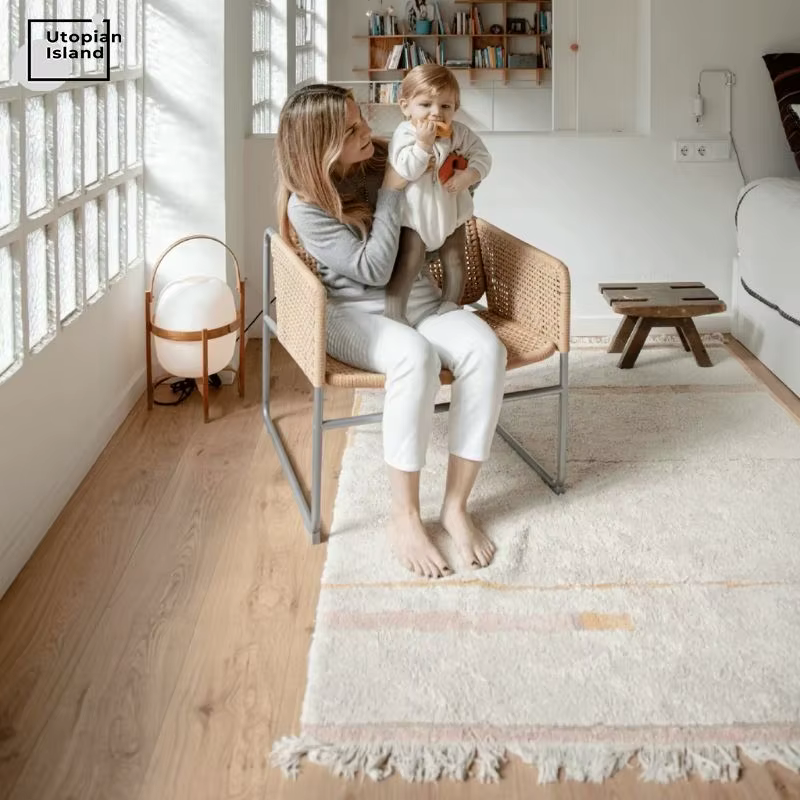 Tapis moelleux en peluche avec glands pour enfants