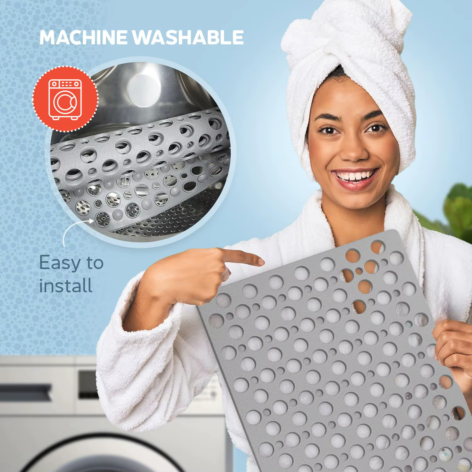 Tapis de bain et de douche antidérapant avec ventouses et trous de drainage