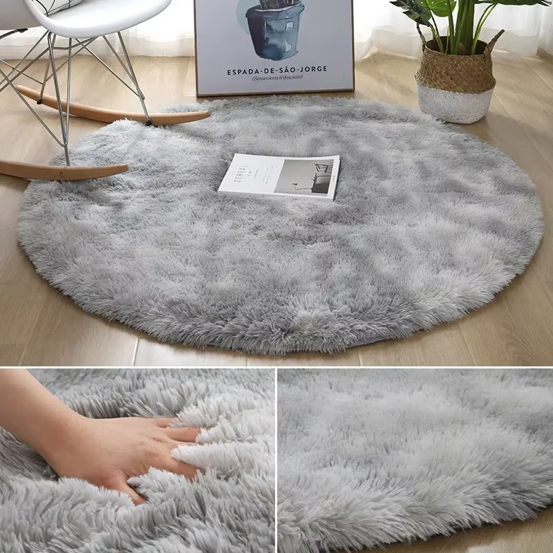 Tapis rond en peluche, tapis blanc moelleux pour salon