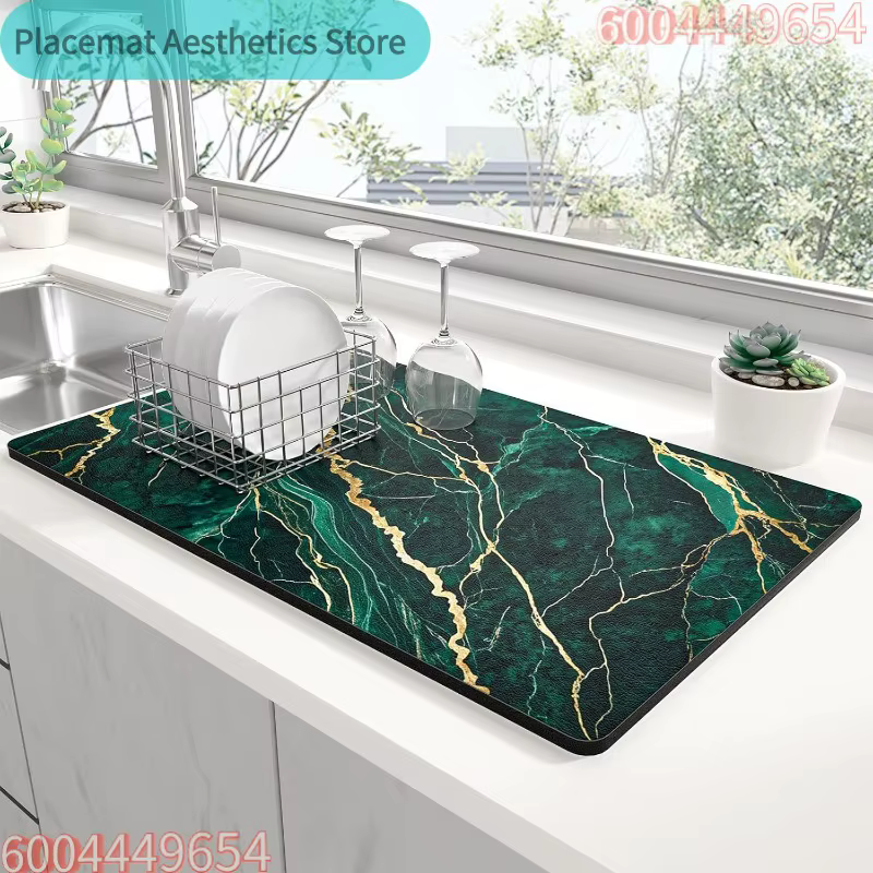 Tapis de séchage de cuisine à texture marbre