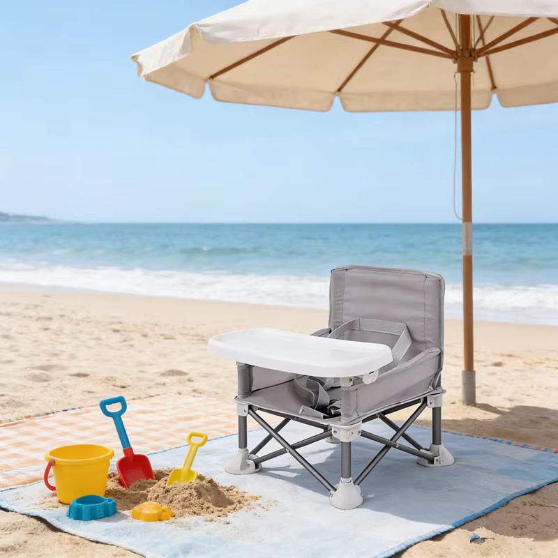 Chaise haute pliable portable pour bébé avec plateau et ceinture de sécurité, chaise de plage pour enfants, siège d'alimentation, équipement de camping