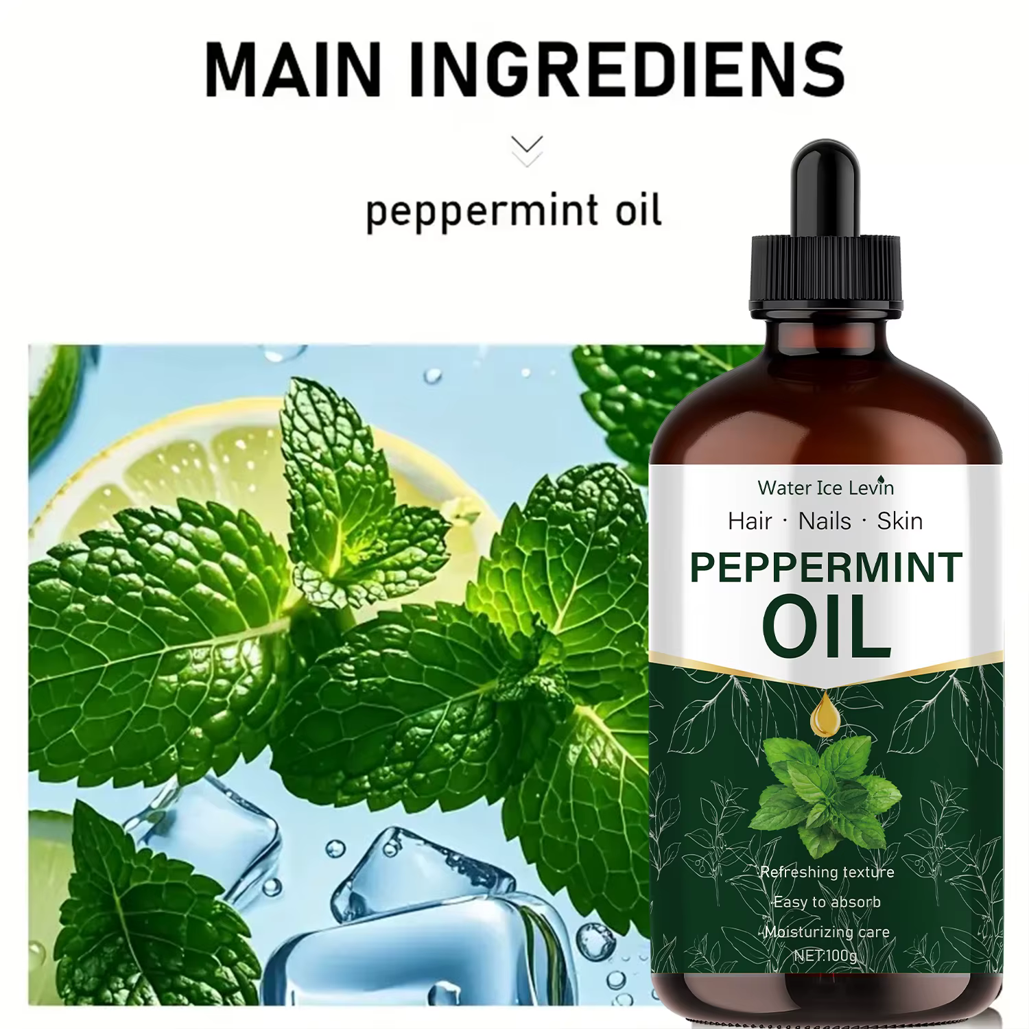 Huile essentielle de menthe poivrée 100g, extraite de plantes naturelles, hypoallergénique, huile de massage hydratante adaptée aux hommes et aux femmes, pour les cheveux, les diffuseurs et les humidi
