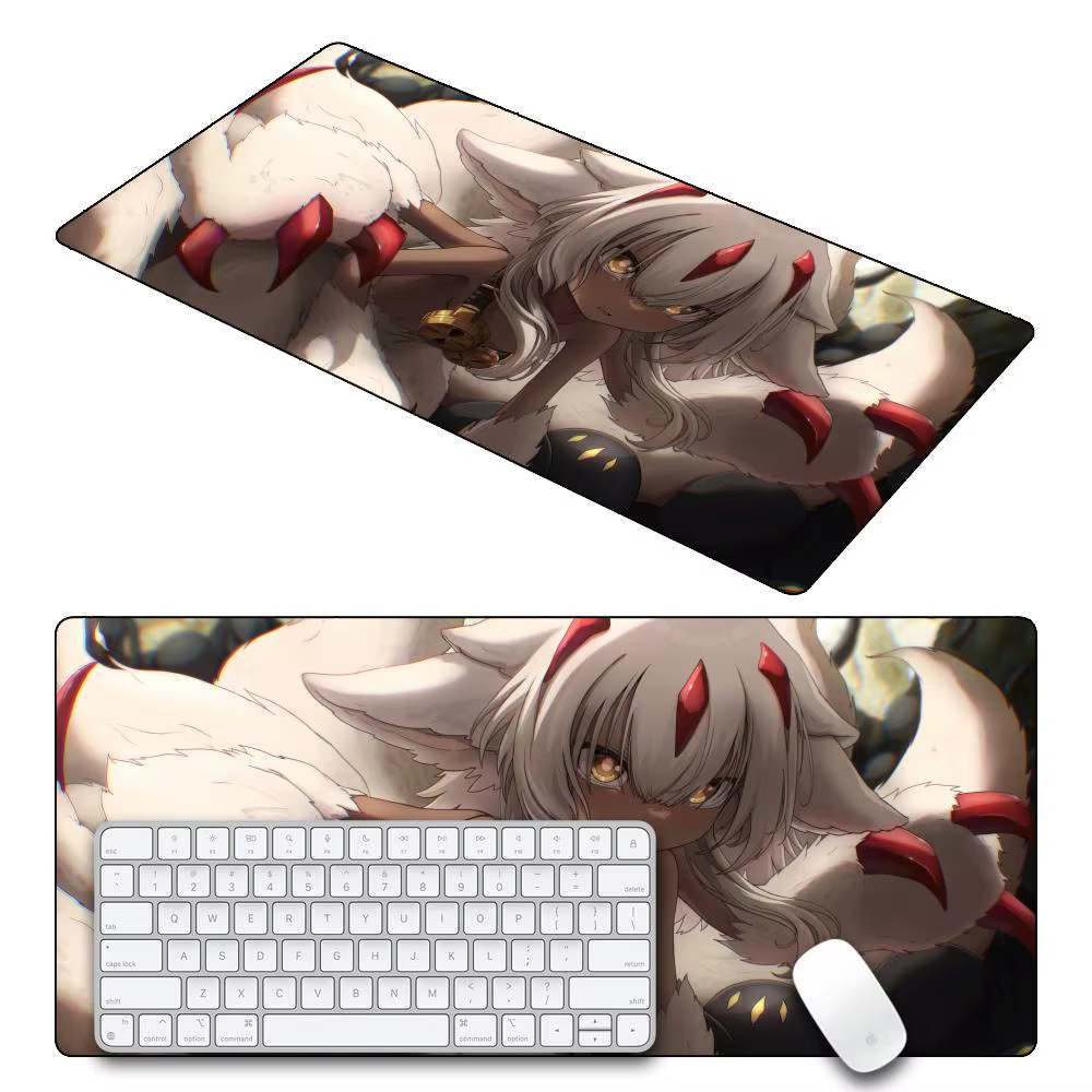 Tapis de souris noir et blanc, dessin animé Made in Abyss, tapis de bureau pour clavier, tapis de souris XXL en caoutchouc antidérapant pour joueur, Riko Nanachi Mausepad