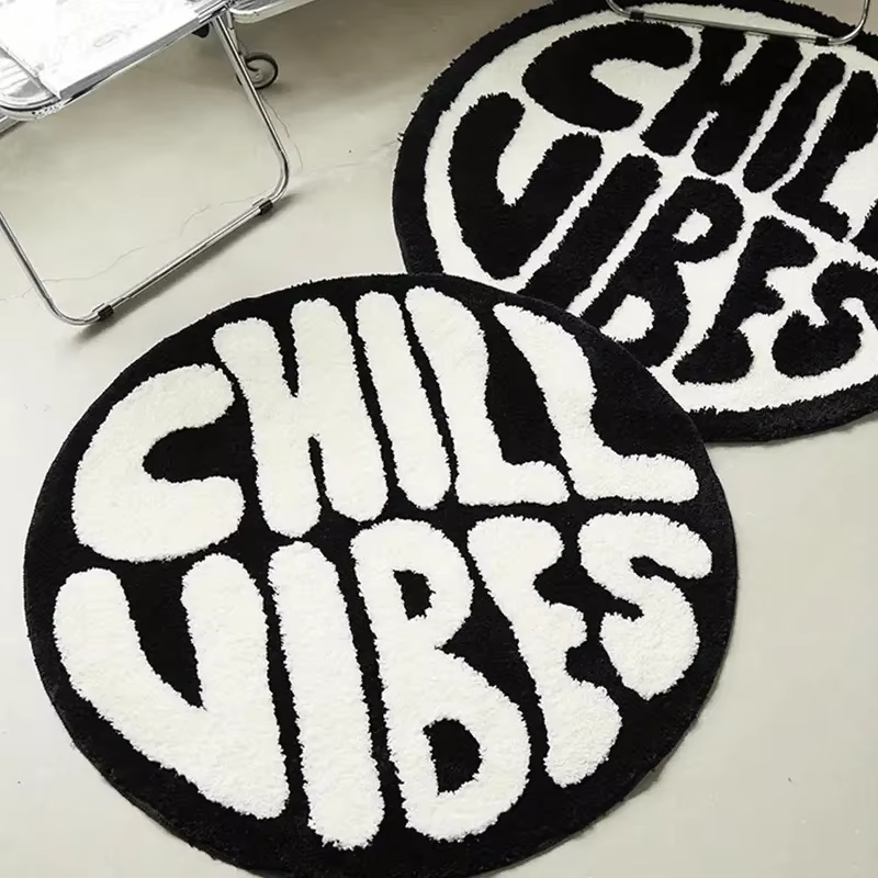 Tapis de sol créatif rond rayé noir et blanc VIKAMA
