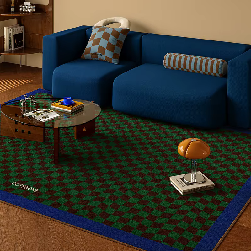 Tapis simple à carreaux rétro pour salon