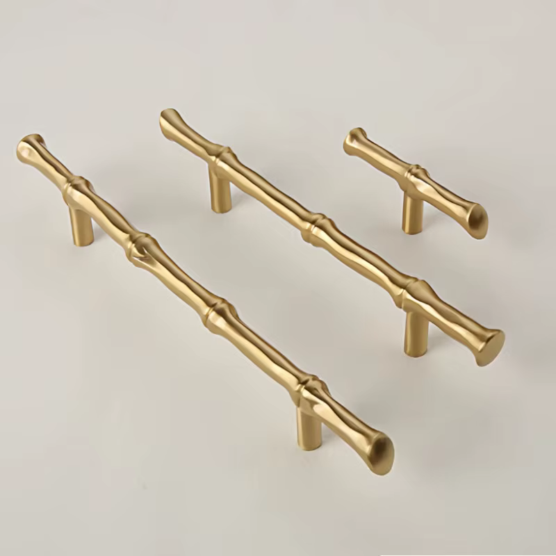 Poignée de meuble en forme de bambou en bronze nordique, en laiton massif, pour armoire de cuisine, poignée en T pour armoire, boutons vintage pour chambre à coucher