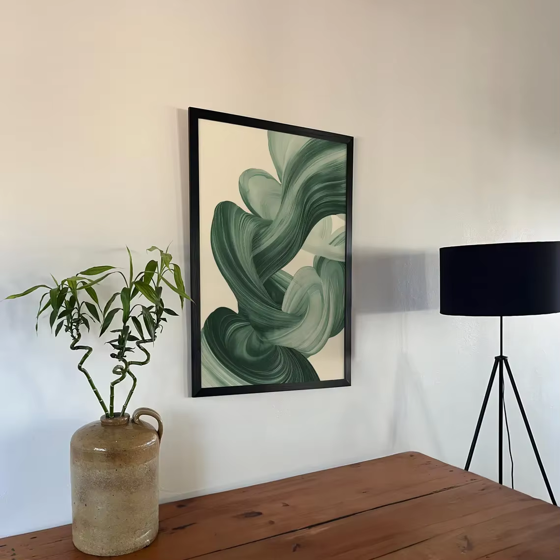 Art mural moderne du milieu du siècle en vert sauge