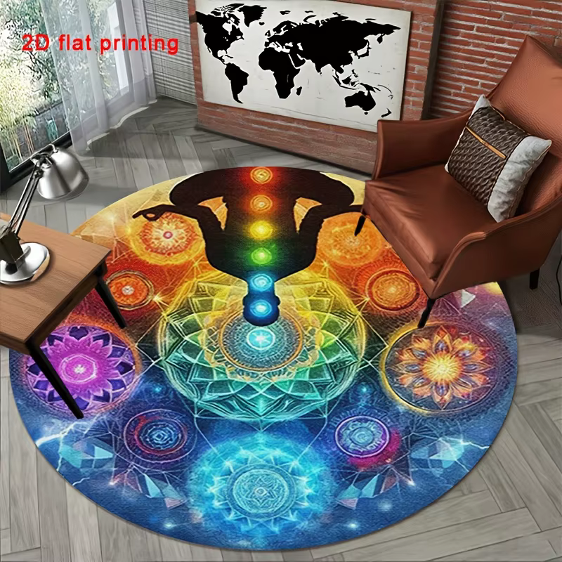 Tapis rond en or blanc à motif floral