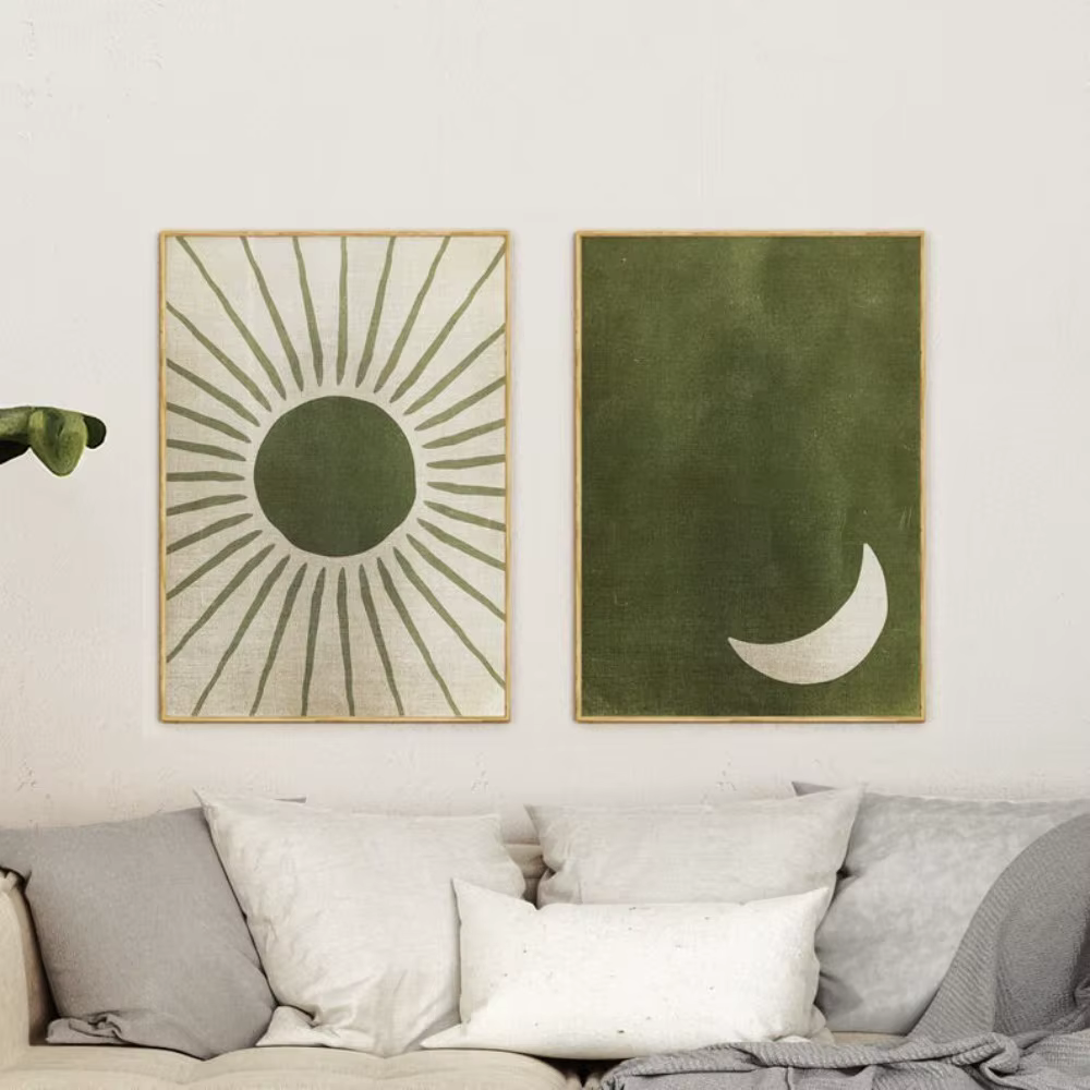 Abstraction d'art mural vert sauge