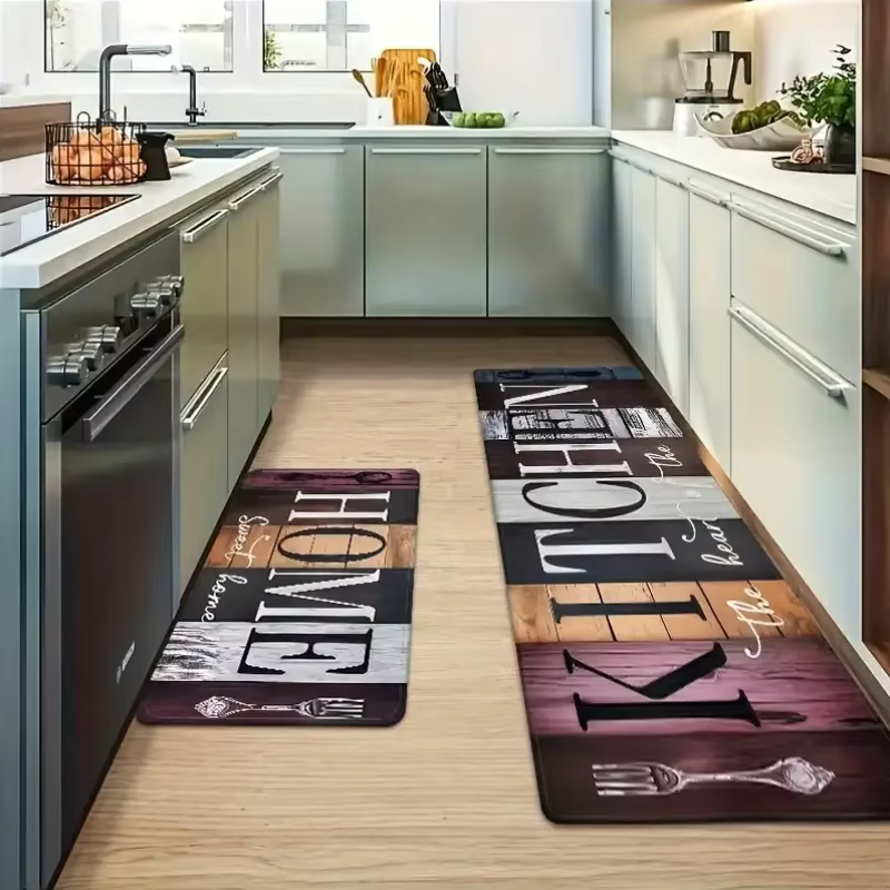 VIKAMA Tapis de cuisine vintage en grain de bois