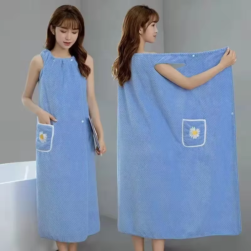 Serviette de bain pour femme, peignoir long en polyester absorbant l'eau, pour adultes, à porter comme jupe pour sécher les cheveux, lavable, pour la salle de bain