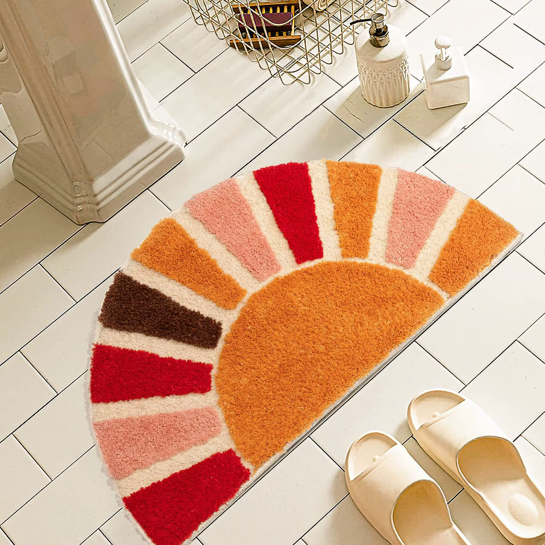 Tapis de Bain Semi-Circulaire Bohème Rétro Sonnenaufgang Boho