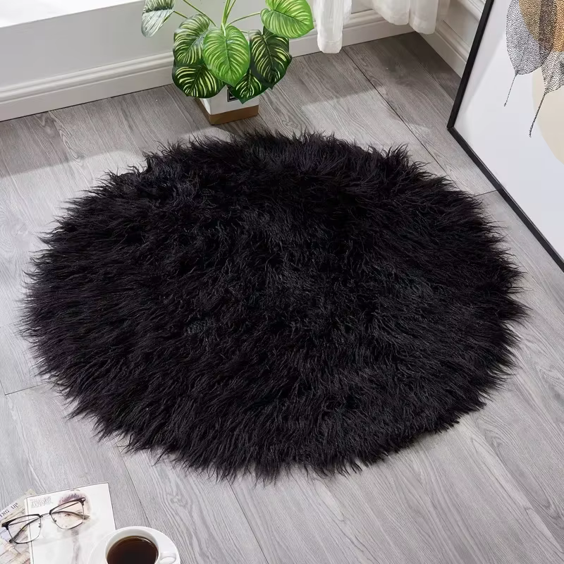 Tapis ronds en fausse fourrure de mouton et peluche soyeuse