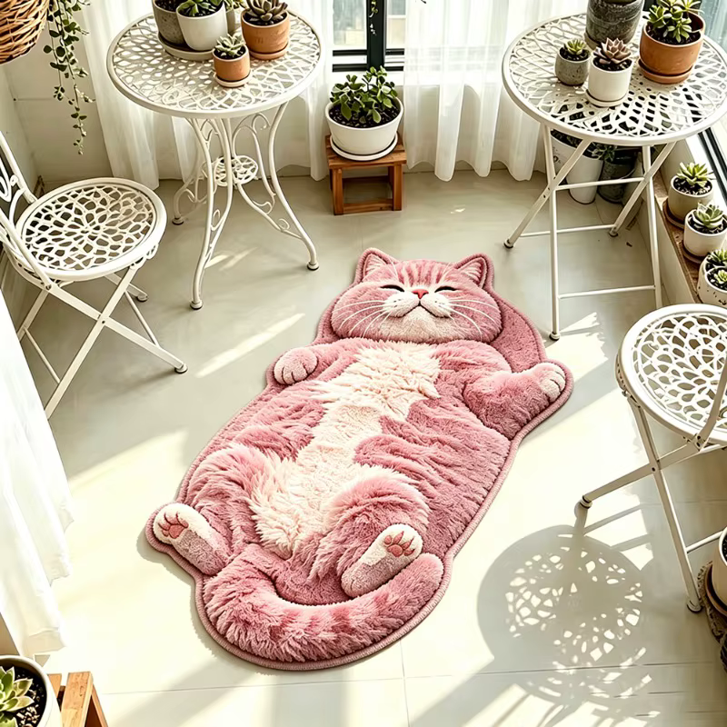 Tapis à motif de chat rose mignon et ludique