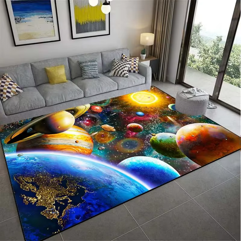 Tapis Planète Spatiale, Tapis Ciel Étoilé pour Salon, Tapis Illusion, Tapis de Décoration Maison, Tapis de Chambre, Tapis pour Enfants, Tapis de Zone