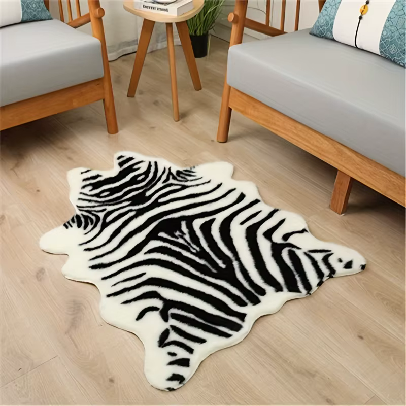 VIKAMA – tapis en peluche lavable imprimé zèbre
