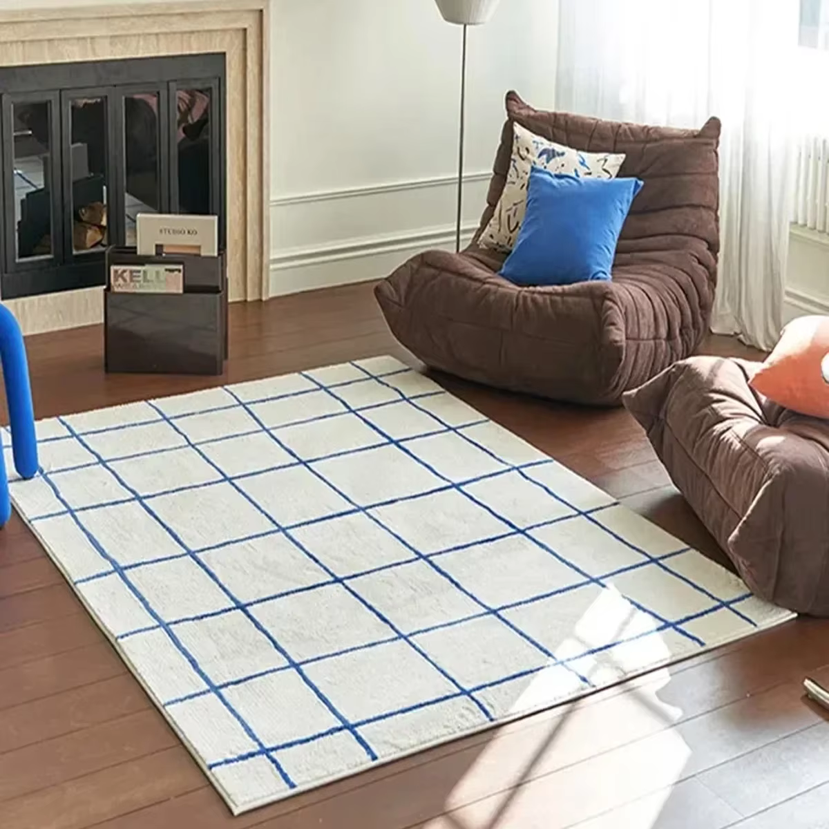 Grand tapis de salon, tapis à carreaux pour chambre à coucher