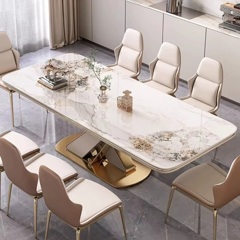 Ensemble de table à manger moderne de 140cm, 160cm, 180cm, avec 6 chaises, tables à manger carrées de luxe en dalle de roche, meubles de maison Kitcjen Pliante