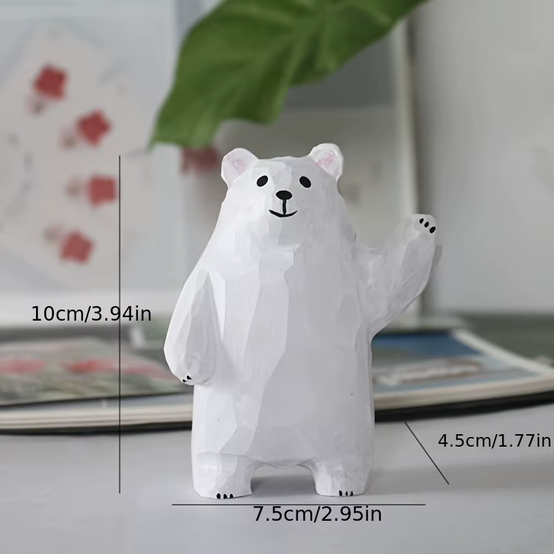 Figurine d'ours en bois avec ballon en forme de cœur – Décor de bureau fait à la main, idée cadeau mignonne.