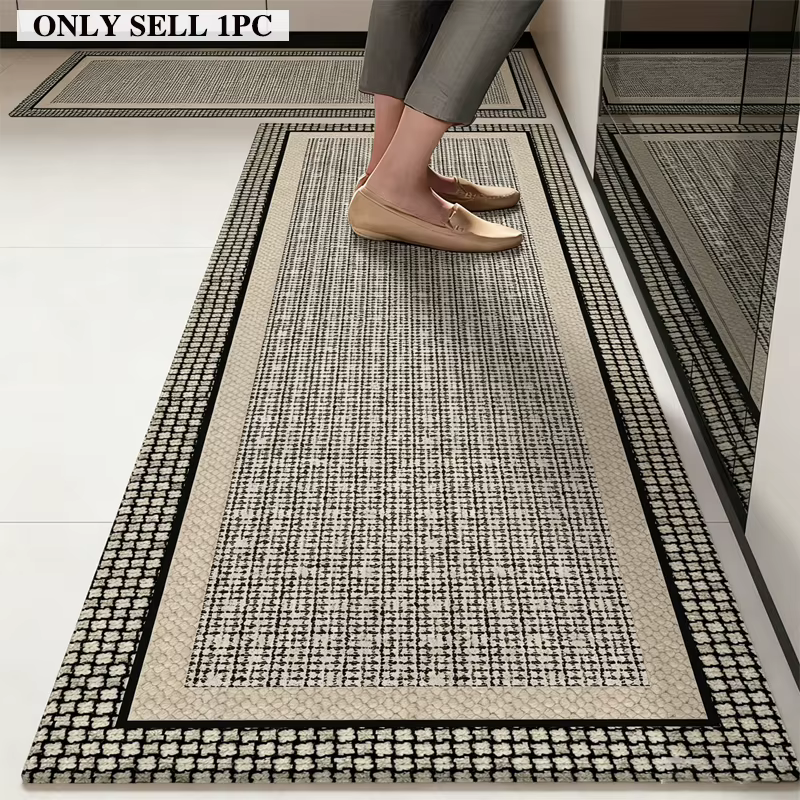 Tapis de sol de cuisine noir et beige à motif géométrique