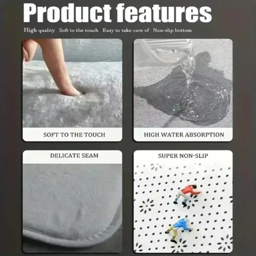 Tapis rond à motif de feuilles beiges – Tapis en peluche douce