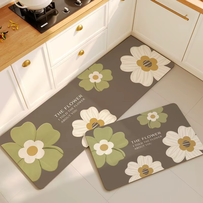 Nouveau tapis de sol de cuisine à motifs floraux