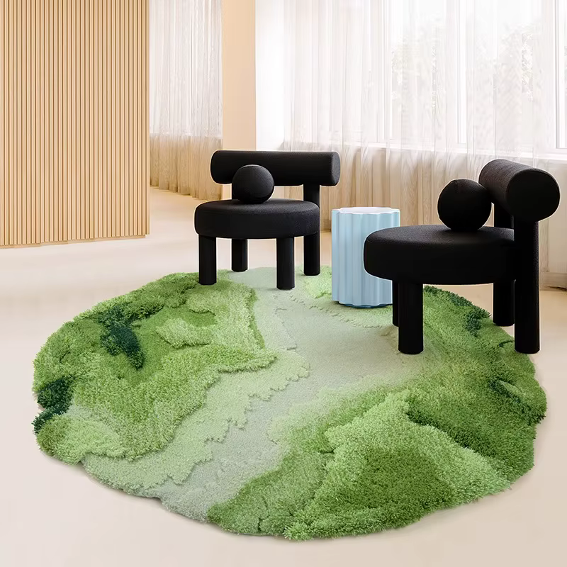 Tapis Rond de Luxe en Laine Verte