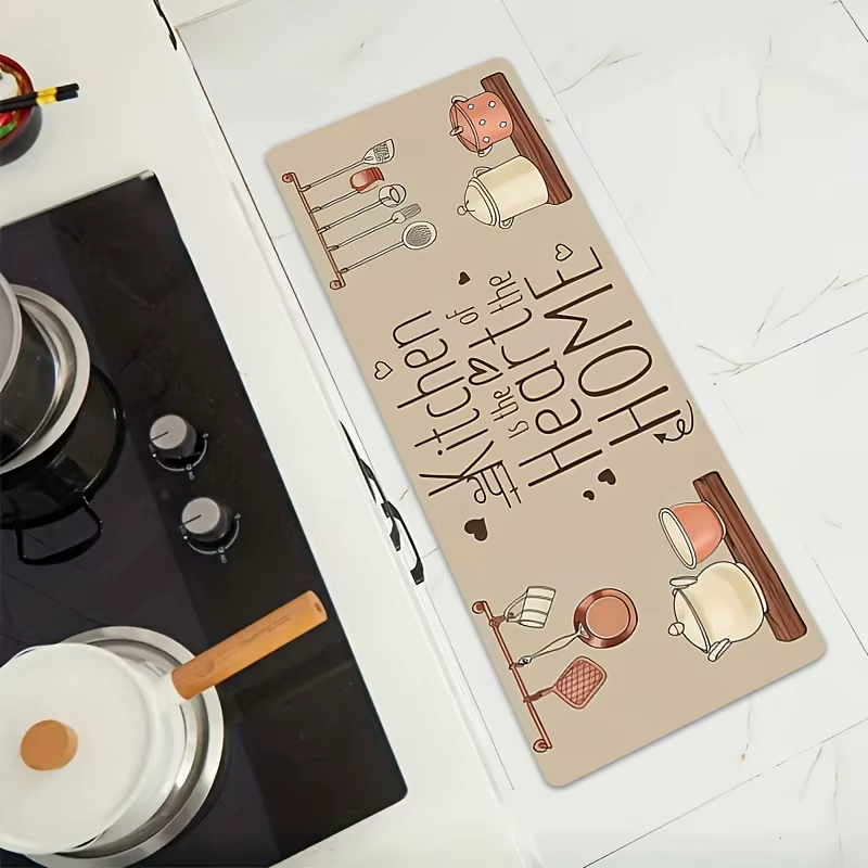 Tapis de cuisine avec citation « La cuisine est le cœur de la maison »