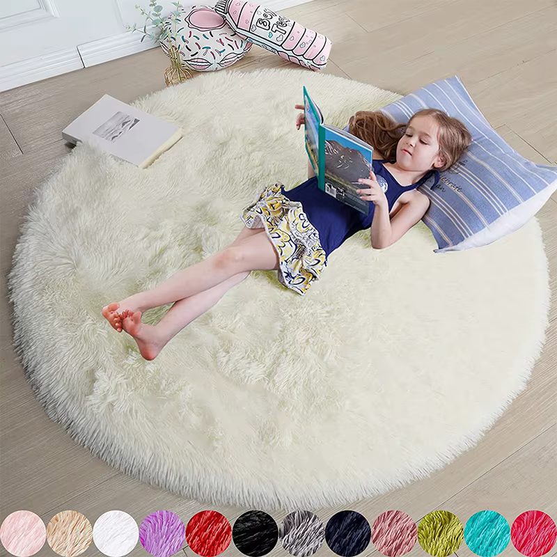 Tapis ronds moelleux pour chambre de filles
