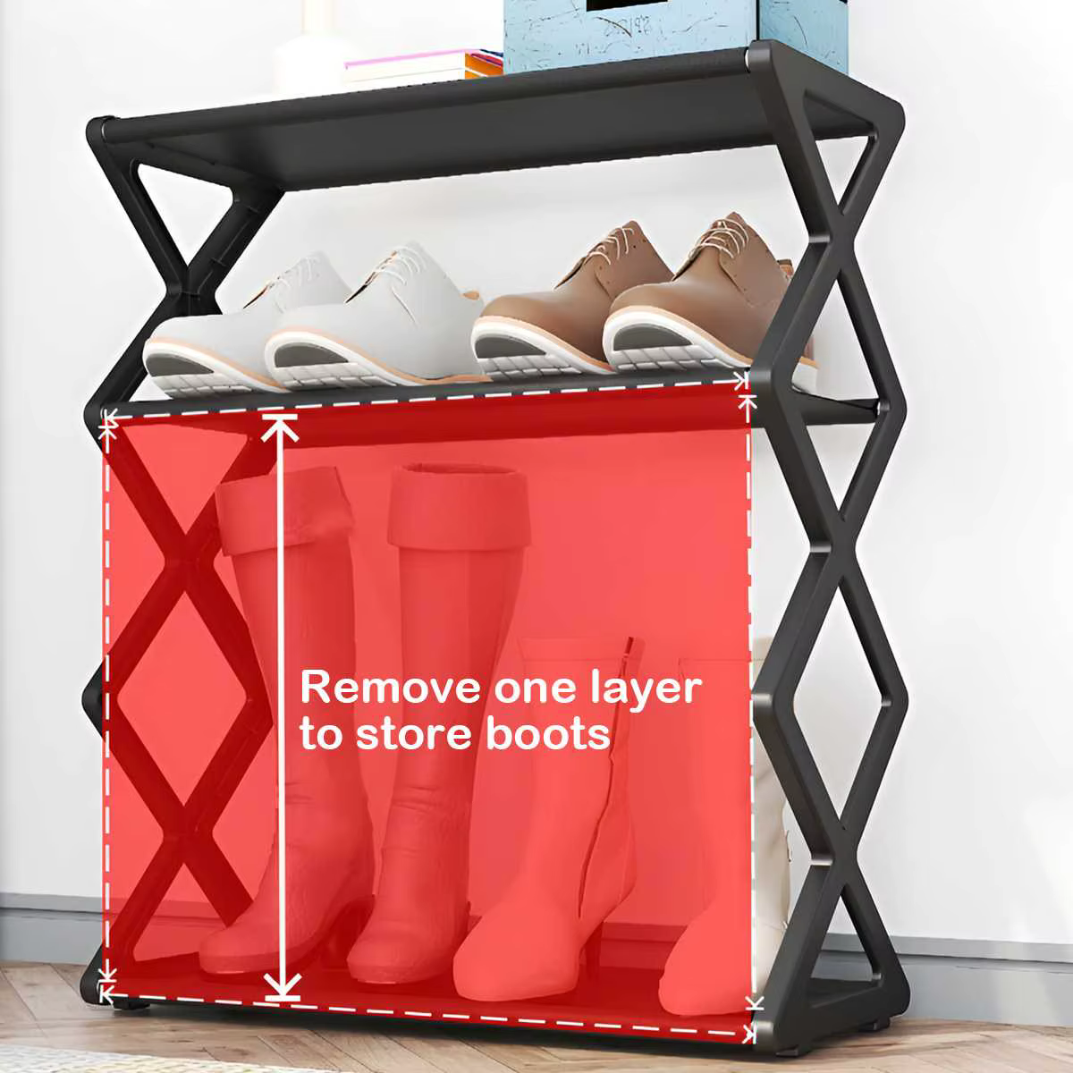 Étagère à chaussures 4 niveaux en X, multifonctionnelle et anti-poussière, idéale pour les dortoirs, les entrées, les couloirs et les chambres