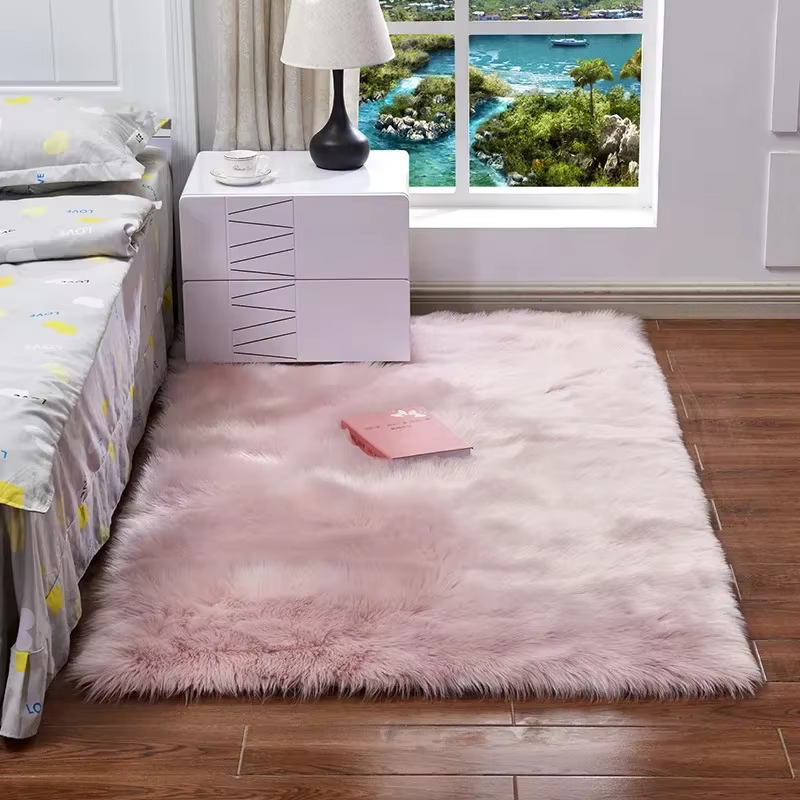 Tapis Shaggy en fausse fourrure pour salon et chambre à coucher