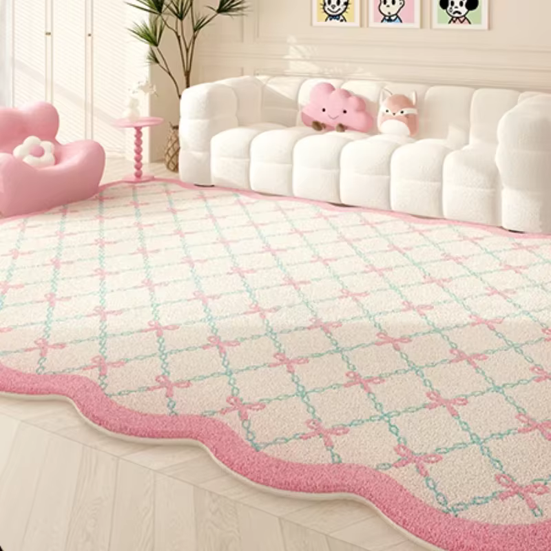 Dopamine-Tapis en peluche rose de forme irrégulière
