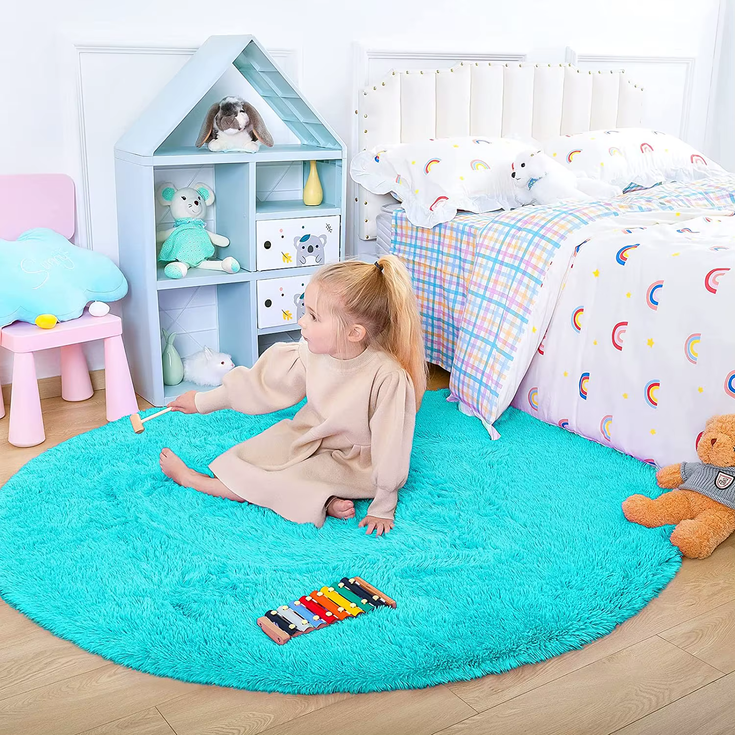 Tapis rond moelleux et doux pour chambre d'enfant