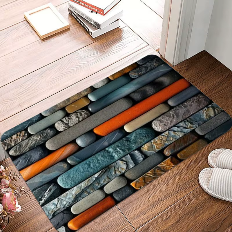 Tapis de sol antidérapant avec impression de pierres et de carrelage