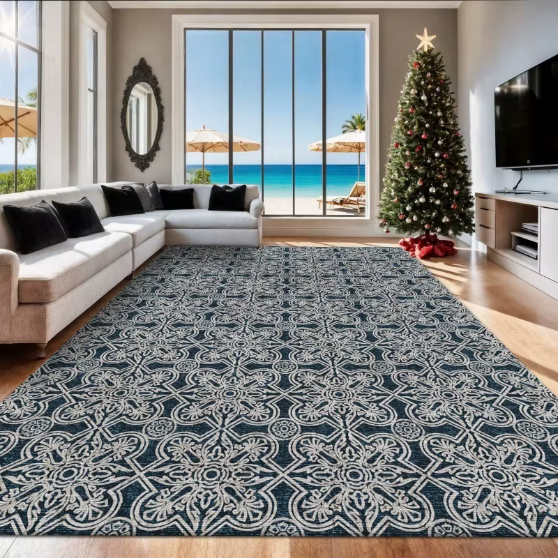 Tapis de sol en feutre beige vintage à motif de chat de dessin animé et bordure de fleurs sauvages