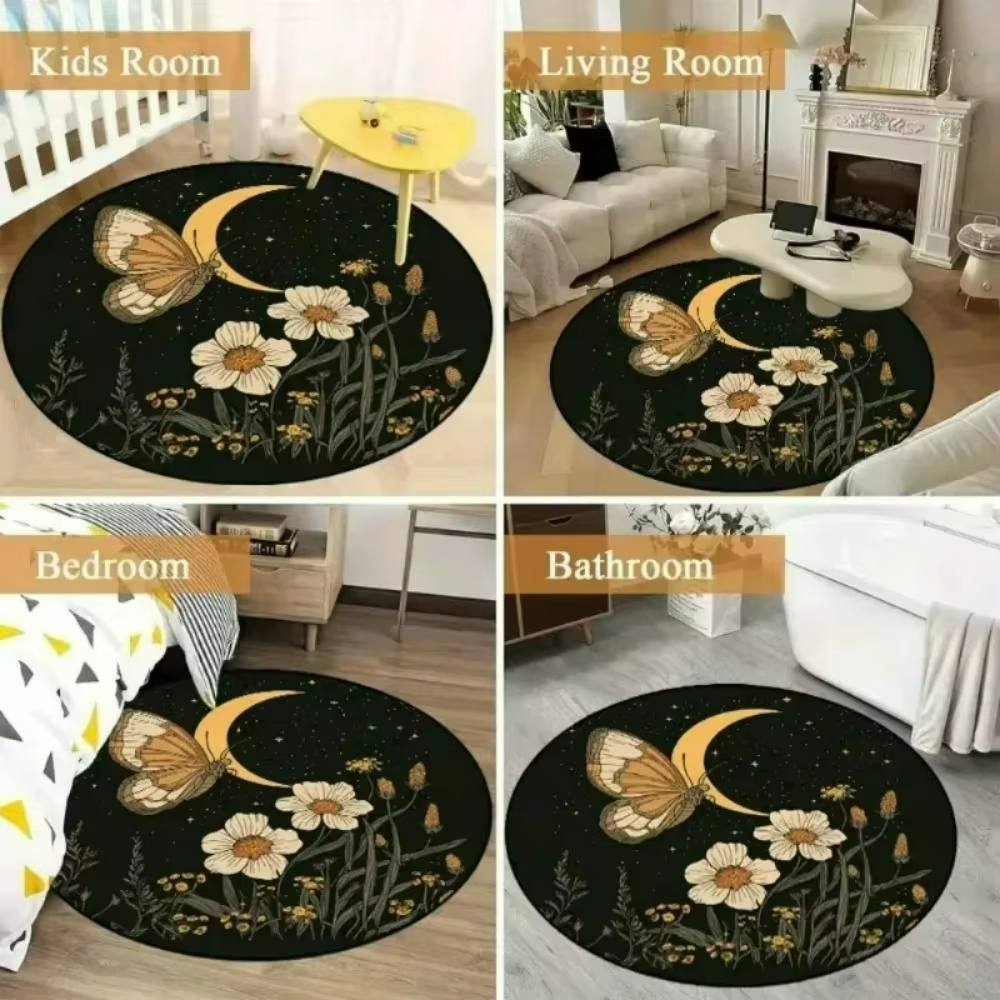 Tapis rond avec cœur arc-en-ciel aux couleurs pastel