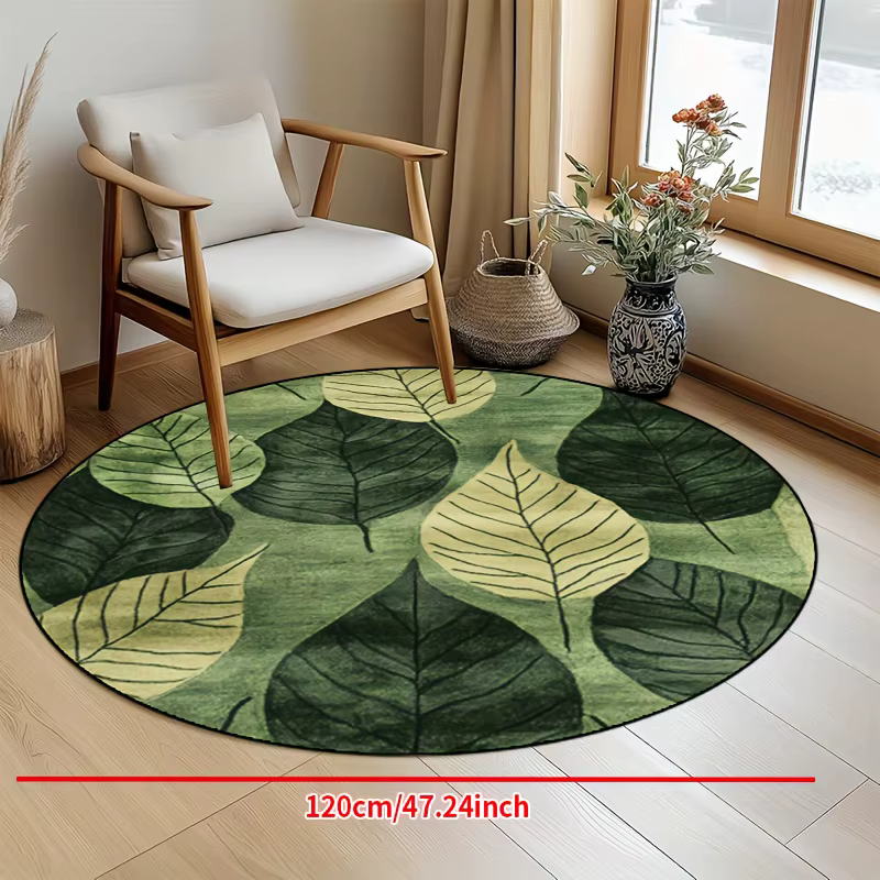 Tapis rond à feuilles vertes tropicales pour salon