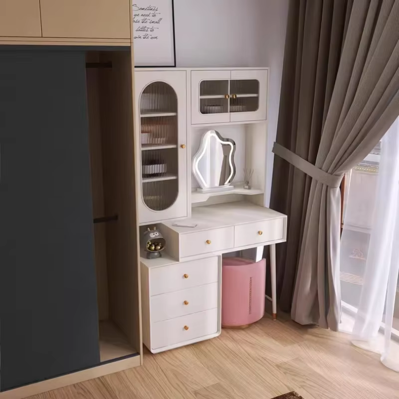 Ensemble de coiffeuse de luxe avec miroir, organisateur de vêtements, meuble de chambre à coucher