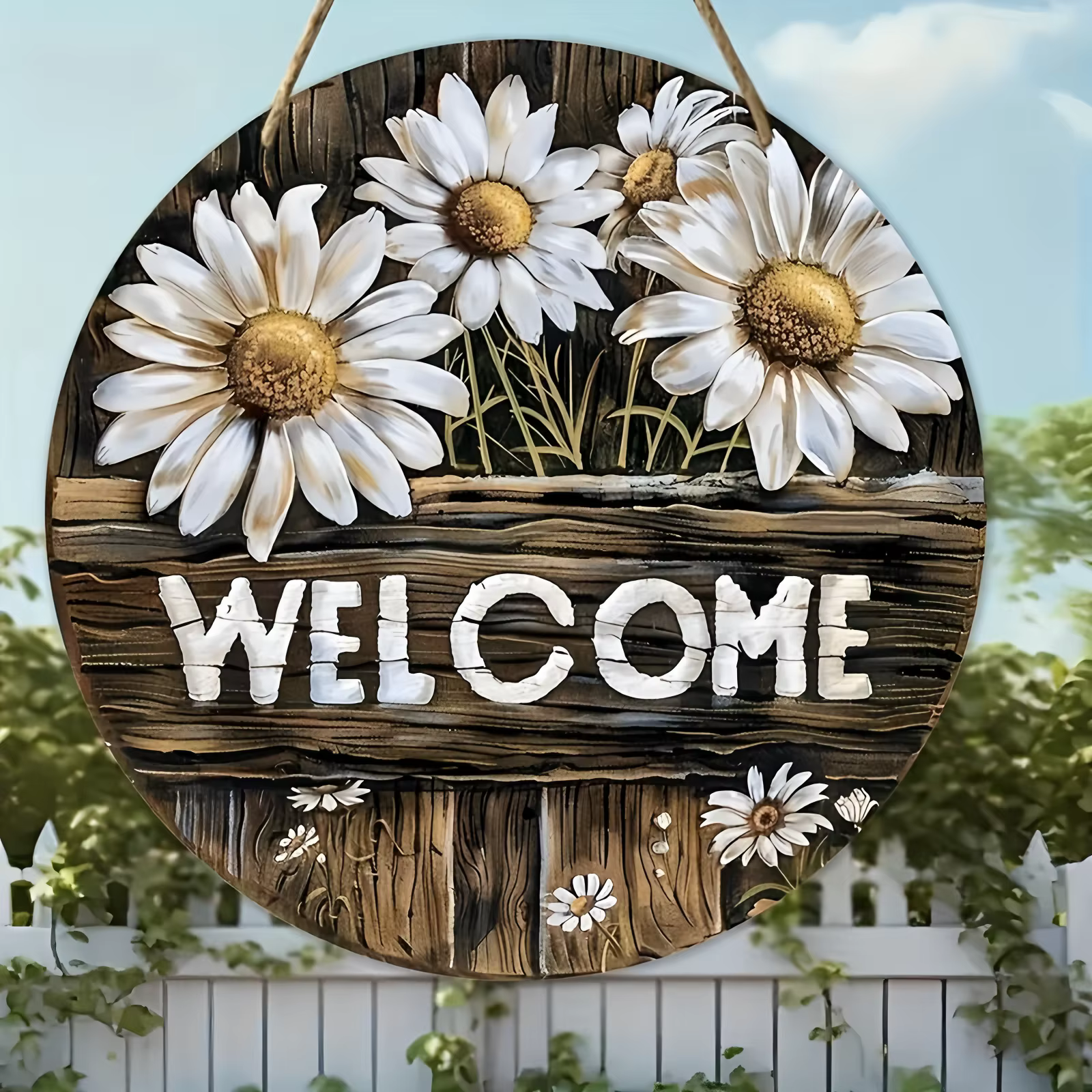 Panneau de marguerite de bienvenue en bois de 8 pouces