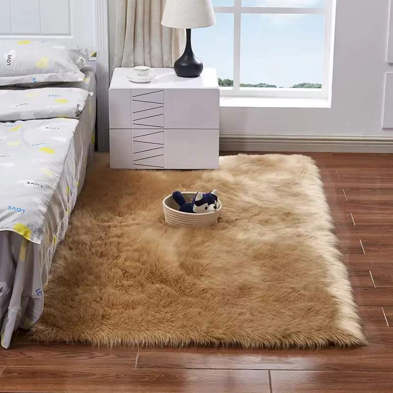 Tapis Shaggy en fausse fourrure pour salon et chambre à coucher