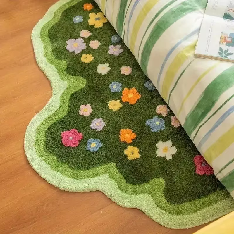 Tapis d'intérieur VIKAMA à motif floral vert irrégulier