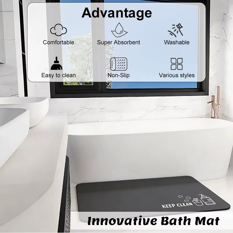 Tapis de bain en diatomite, absorbant, antidérapant, pour salle de bain, tapis de sol, tapis de douche, tapis de toilette, tapis de cuisine, lavable, 1 pièce