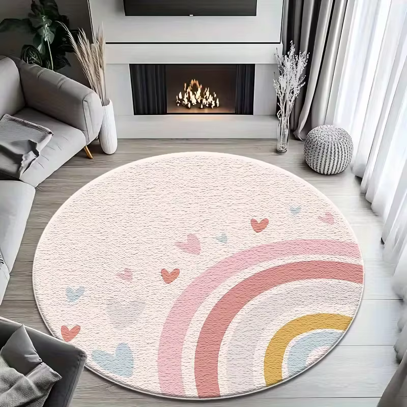 Tapis rond avec cœur arc-en-ciel aux couleurs pastel