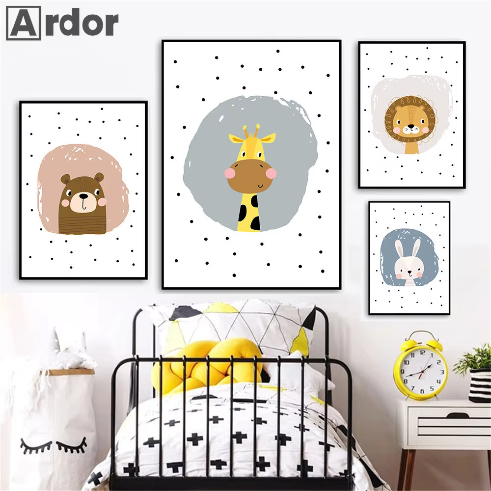 Affiches d'animal de bébé Krasnogirafe discutant lapin ours, impressions de peinture de pépinière, impression d'art mural pour enfant, nordique, gérer la décoration de chambre d'enfants