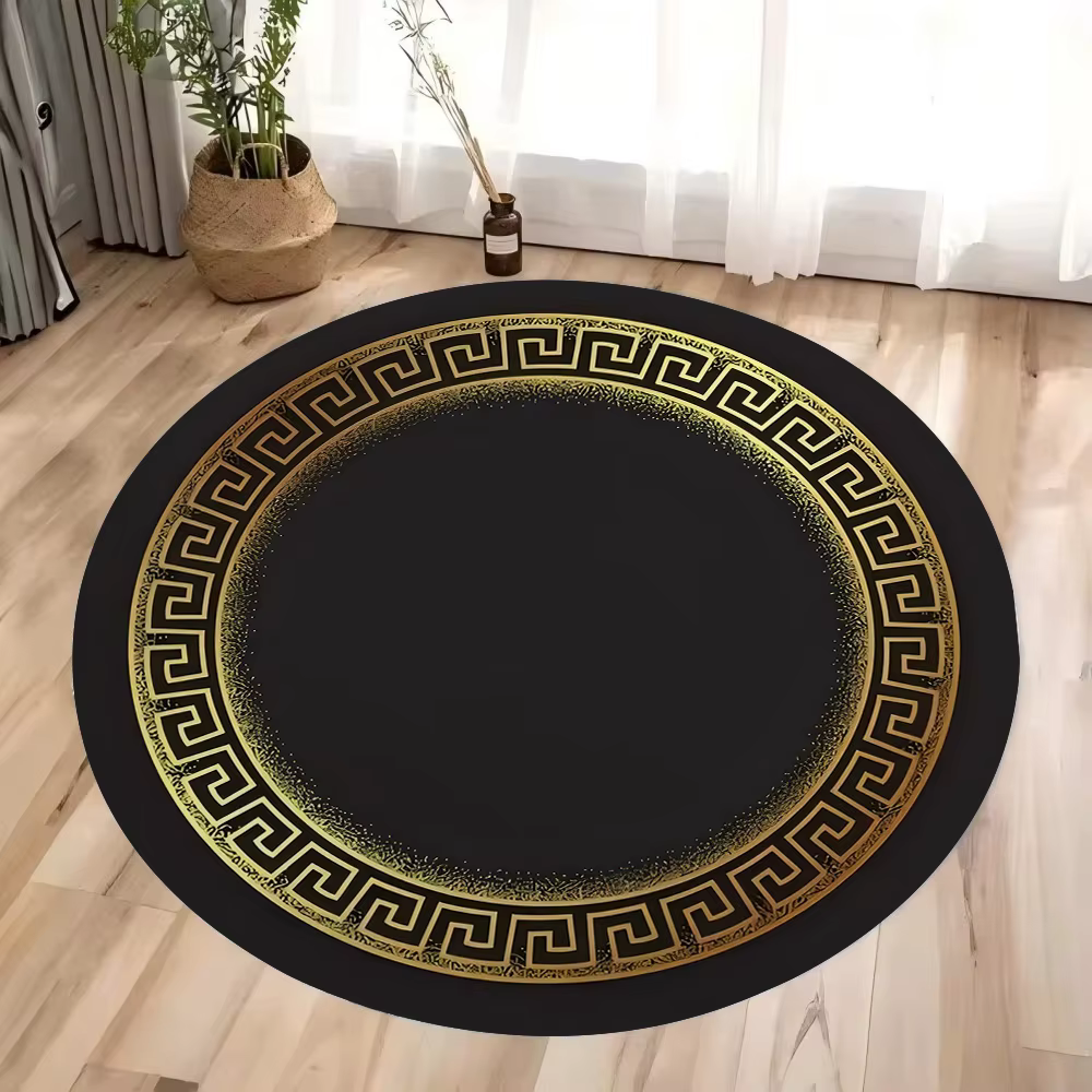 Tapis rond lavable marocain noir or